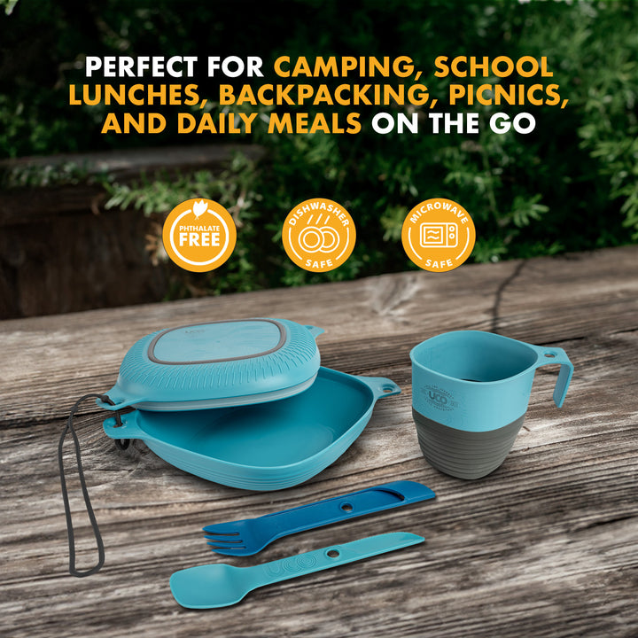 Best camp mess kit with insulated cup and divided plate-blue mess kit by uco gear