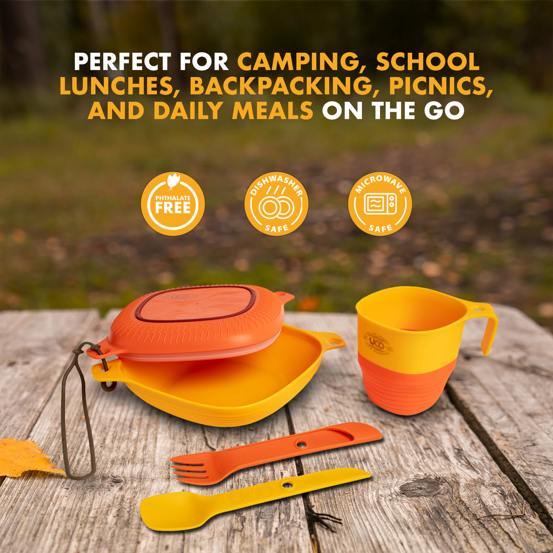 Best camp mess kit with insulated cup and divided plate-sunrise orange mess kit by uco gear