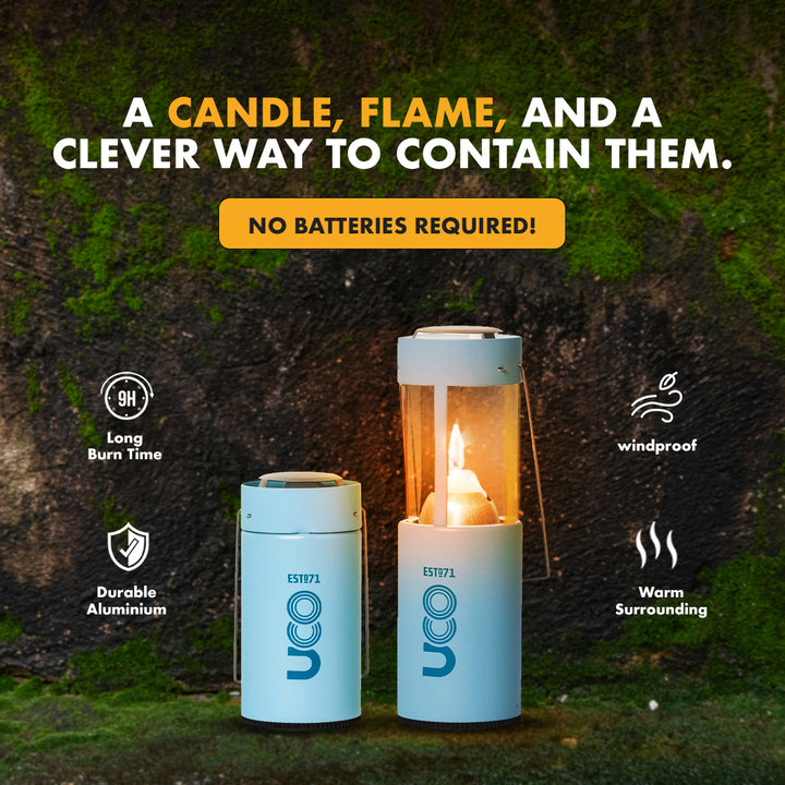 UCO Candle Lantern for camping and prepping with 12-hour emergency candle included_glacier blue candle lantern by UCO