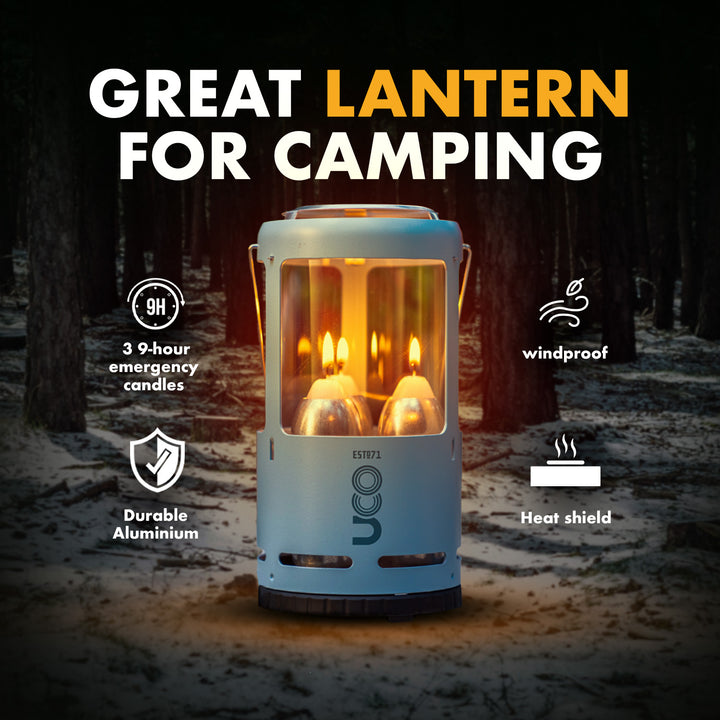 UCO Candlelier Candle Lantern Glacier Blue emergency candle lantern with 3 long-burning candles