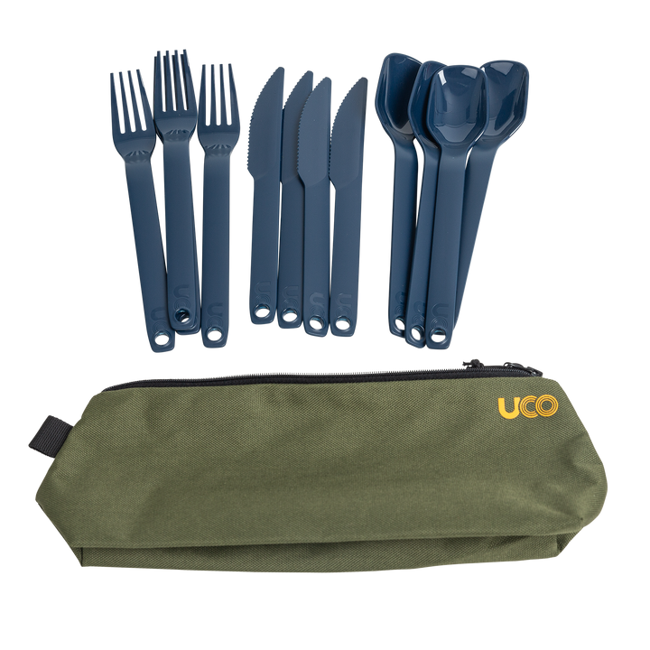 UCO Cookit Camp Kitchen storage box with camp cooking accessories inside_ cookit 4 person utensil set