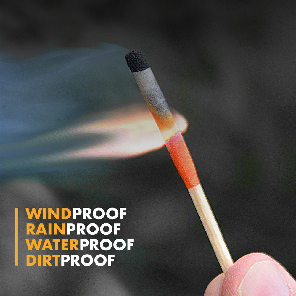 UCO Stormproof Match Kit for hurricane preparedness, waterproof windproof matches in a floating container with extra strikers