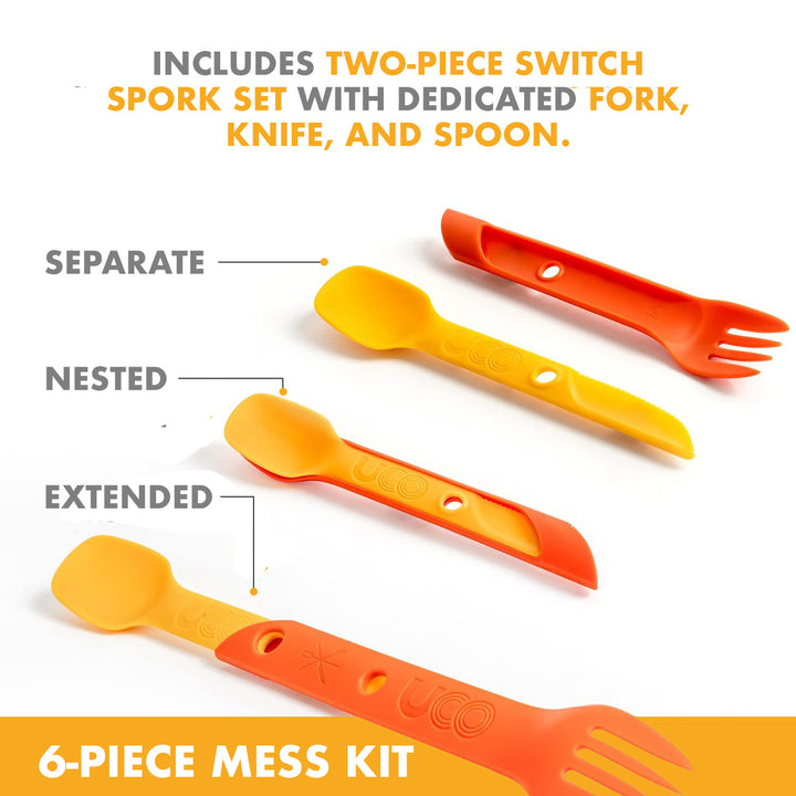 UCO mess kit for scouts with camping plates cups and bowls set-sunrise orange mess kit by UCO gear