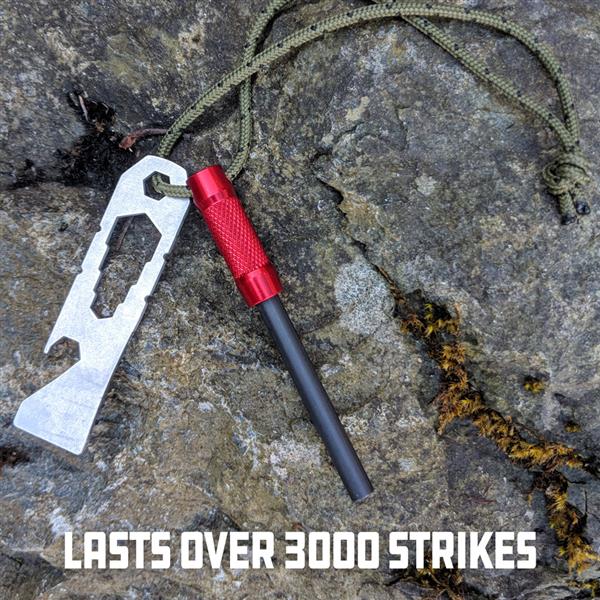 Lightweight bushcraft fire striker tool with 3,000+ strike capability