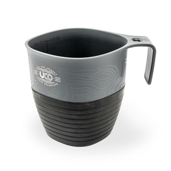 UCO collapsible cup clipped to backpack – ideal for campers and vanlifers
